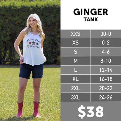 Americana Ginger Tank Size Chart